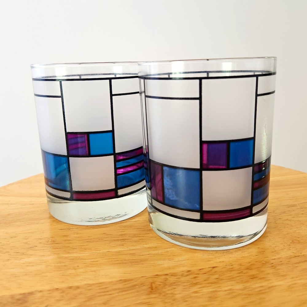 Culver Frank Lloyd Wright Oak Park Double Old Fashioned Glasses Rocks Set of 2